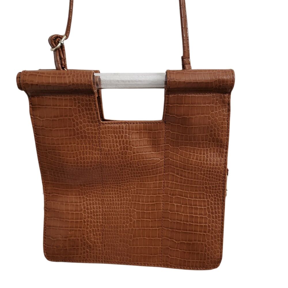 Beis The Crossbody Bag Cognac Faux Croc‎ Brown Shoulder Bag Handbag NWT